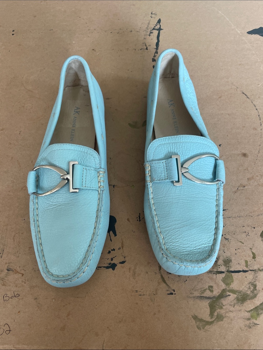 Anne Klein Light Blue Leather Bit-Detail Loafers